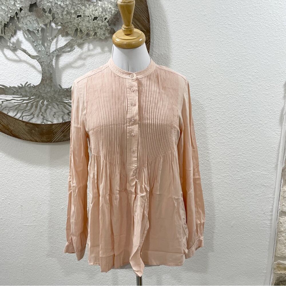 Sundance Mystic Fallls Pintucked Popover Tunic Top Blouse Blush Pink Peach Small